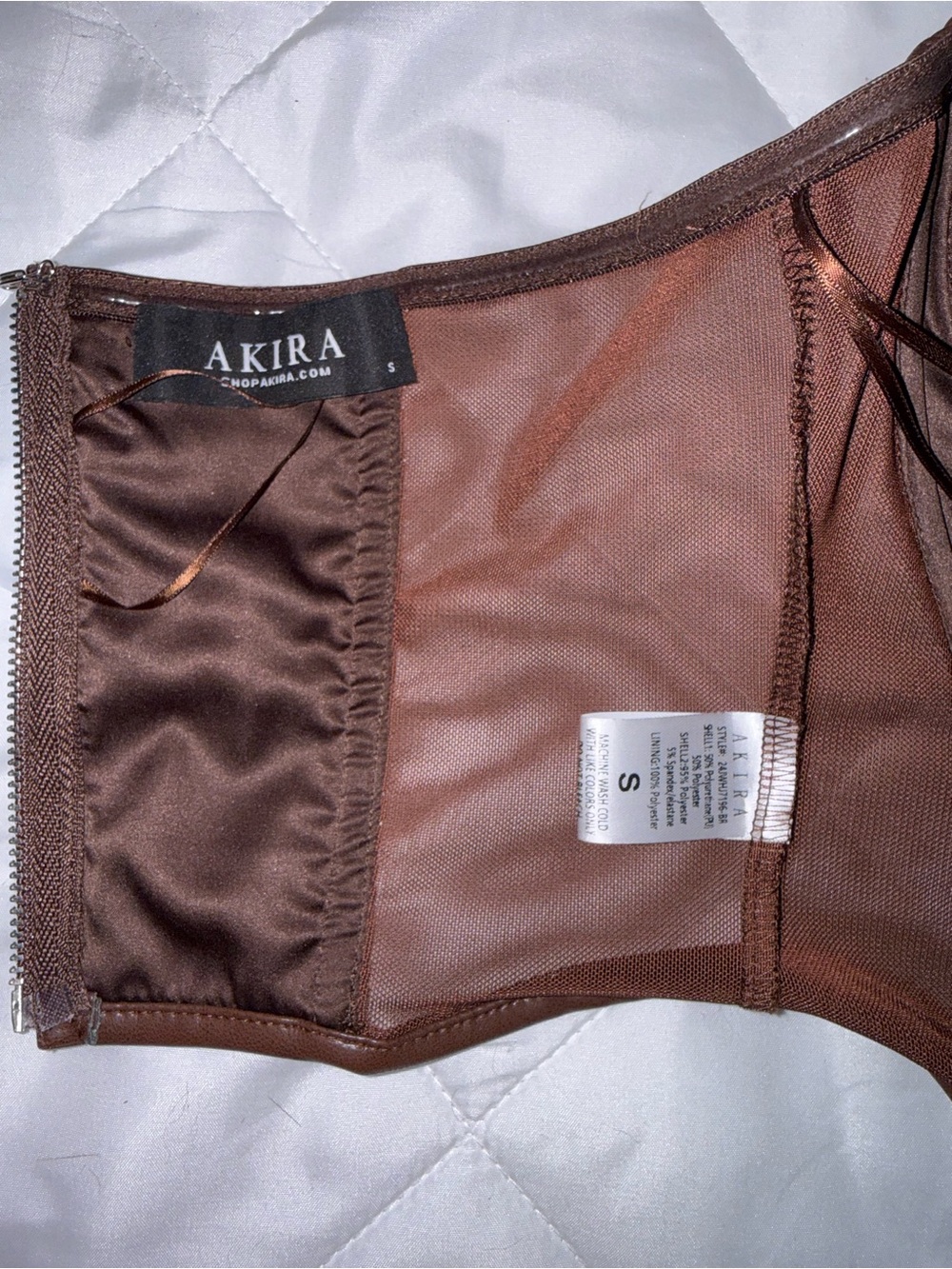 AKIRA Brown Faux Leather Mesh Corset Bustier Top Size Small - Picture 3 of 3